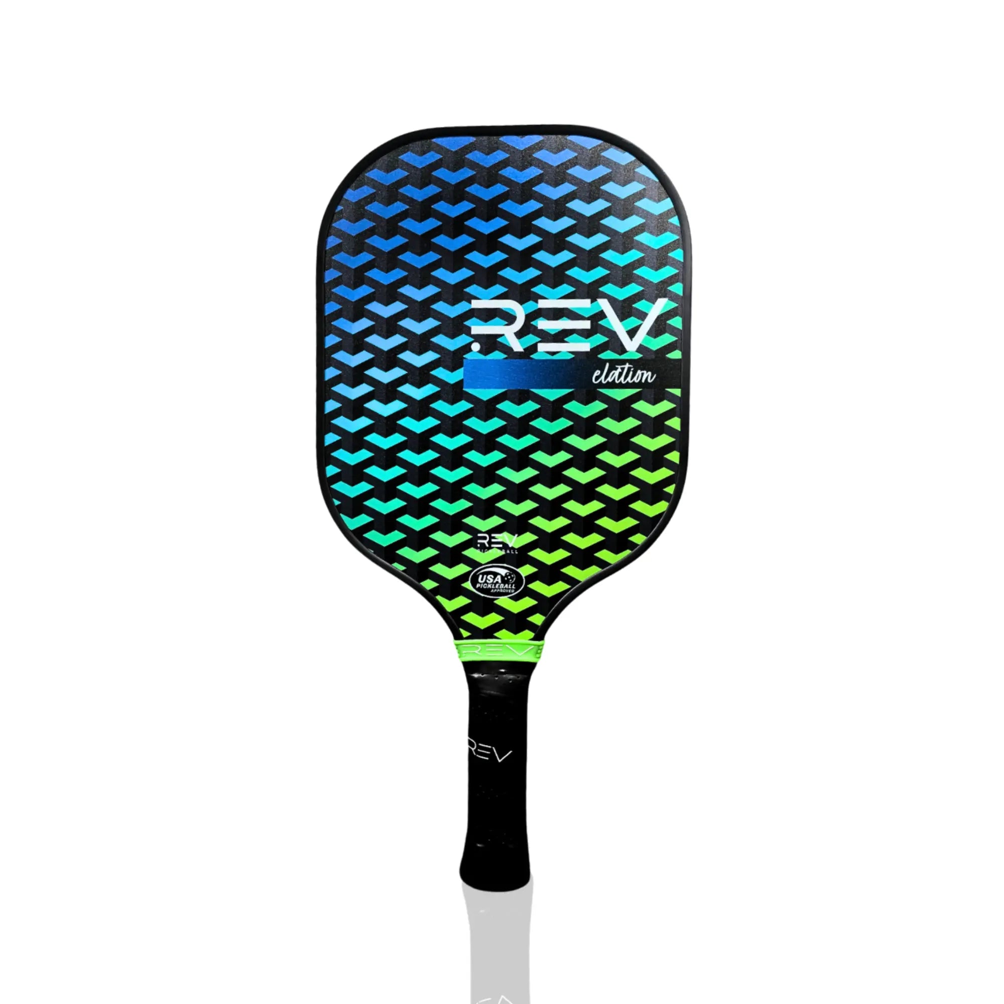 REV ELATION fiberglass pickleball paddle front view with USA Pickleball Approved design