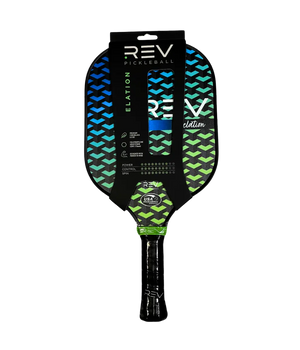 REV ELATION fiberglass pickleball paddle with ergonomic handle and comfortable grip in packaging