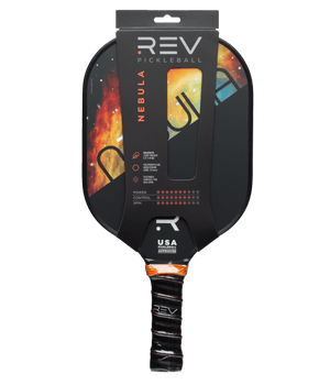 REV NEBULA pickleball paddle retail packaging Medusa variant front view