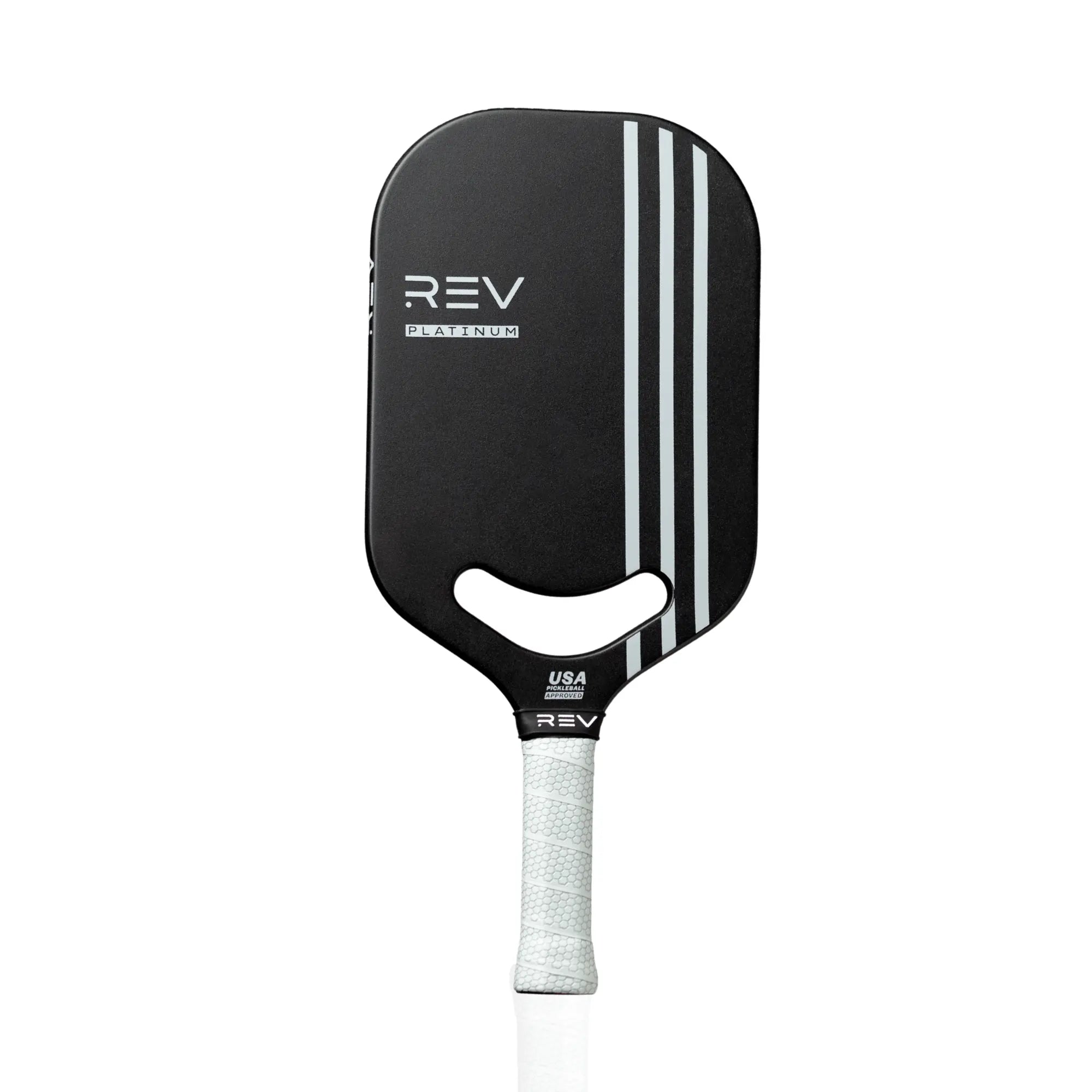 REV Platinum pickleball paddle front view showing edgeless paddle design