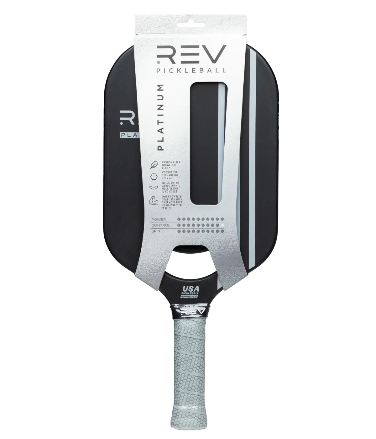 REV Platinum pickleball paddle with retail packaging