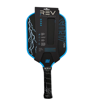 ZEUS power pickleball paddle in teal with REV packaging
