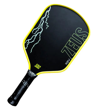 ZEUS power pickleball paddle in yellow angled view showcasing design and finish
