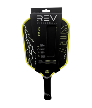 ZEUS power pickleball paddle in yellow with REV packaging