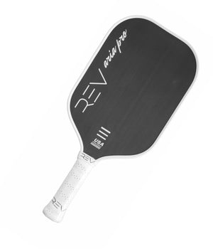 Angled view of the ARIA Pro white pickleball paddle