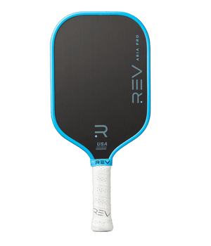 Close up of REV ARIA PRO pickleball paddle front view with thermoformed T700 carbon fiber face
