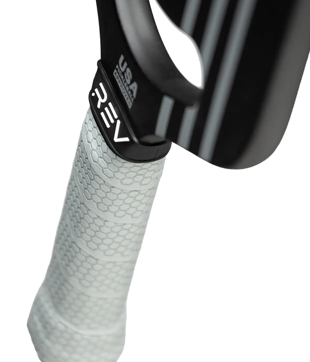Angled view of the USA Pickleball Approved REV Platinum pickleball paddle